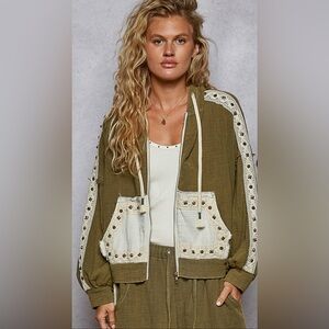 POL regular fit balloon sleeve hoodie top in double gauze with front pockets